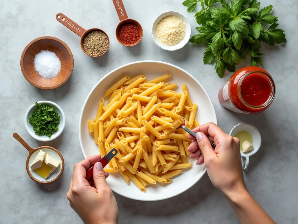 Ingredients for one-pot Instant Pot penne marinara