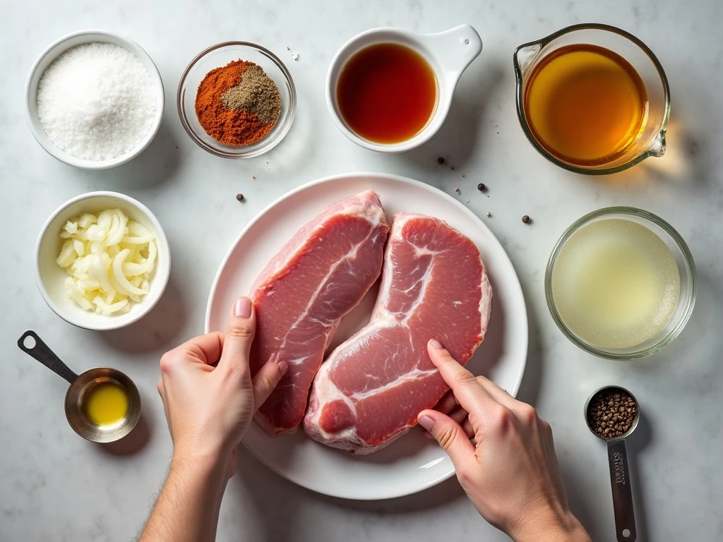 Ingredients for Instant Pot pork chops and homemade onion gravy