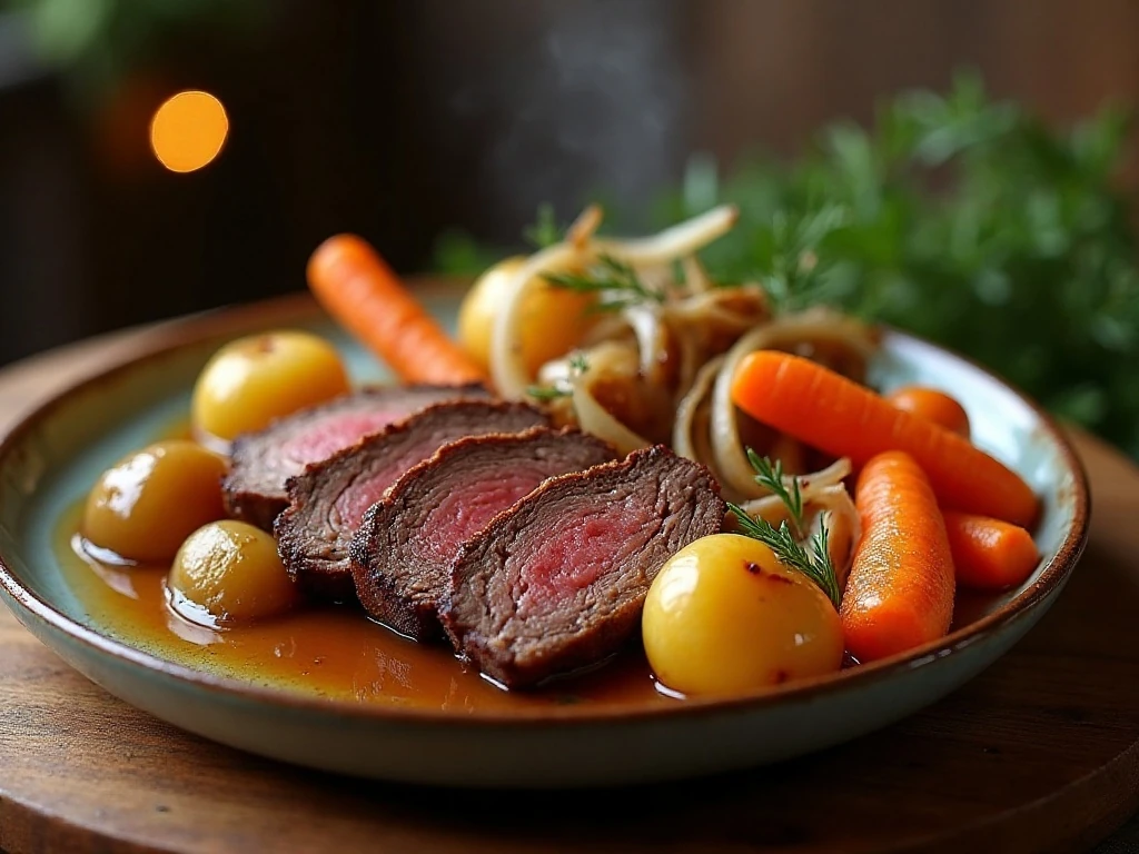 Tender Instant Pot pot roast served with potatoes and carrots
