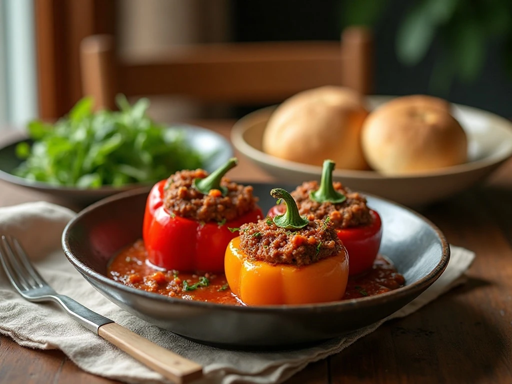 Instant Pot stuffed peppers served as a complete family dinner