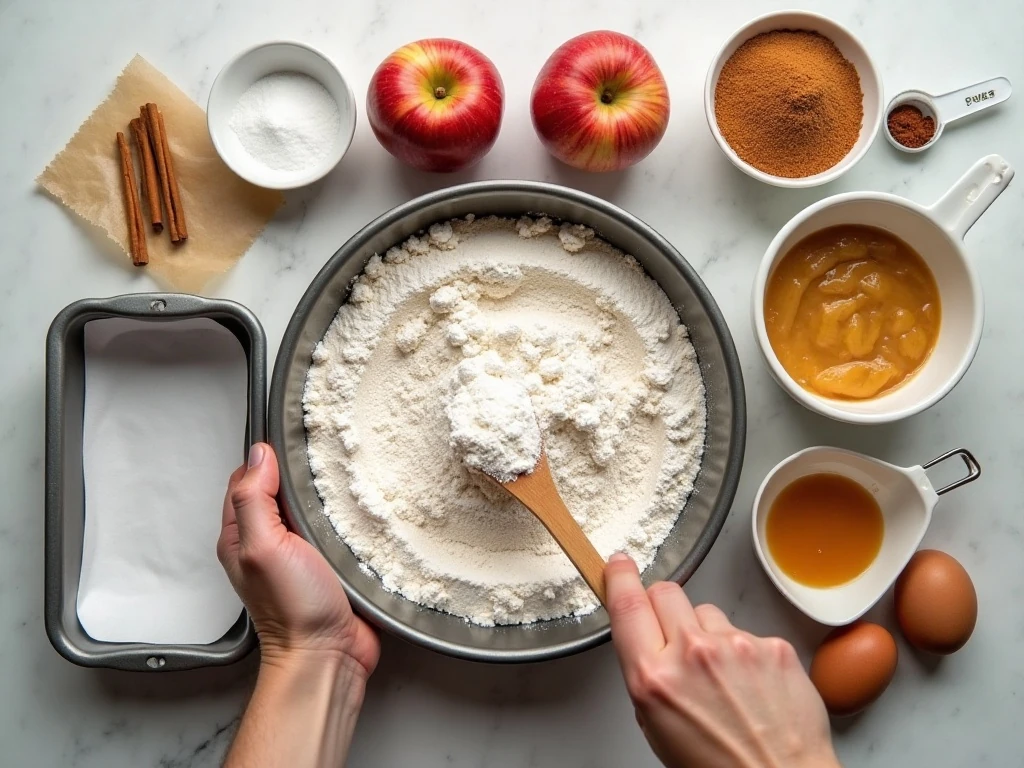 Ingredients for Instant Pot apple cake arranged on a counter