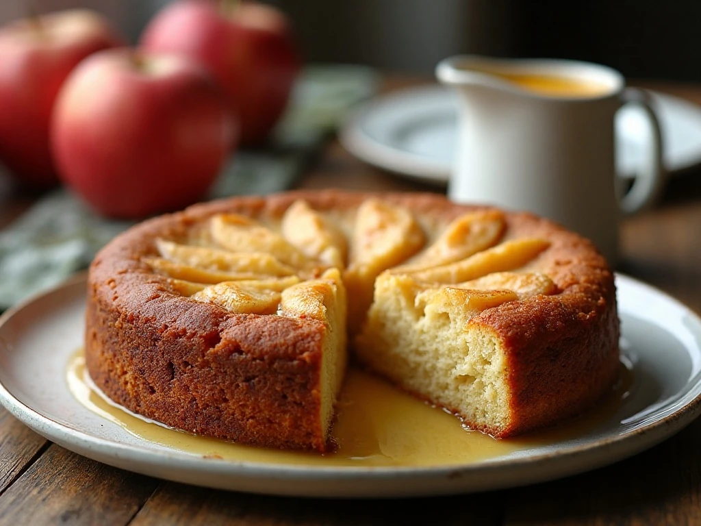 Traditional Irish apple cake served with warm custard sauce