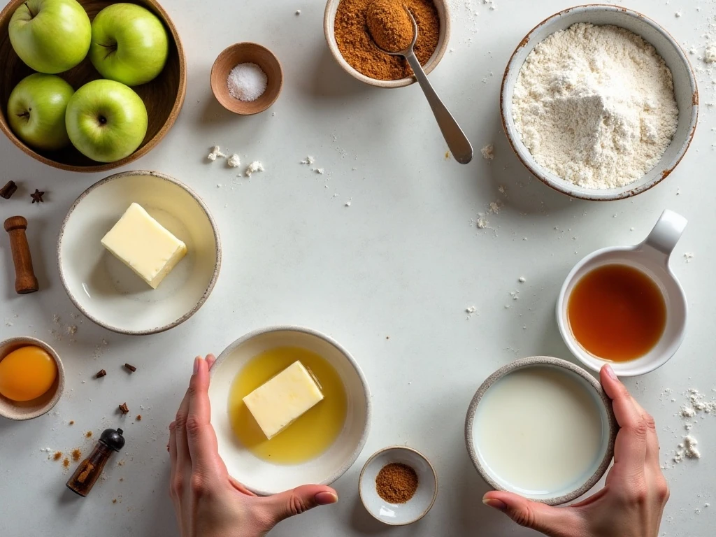 Ingredients for Irish apple cake and custard sauce