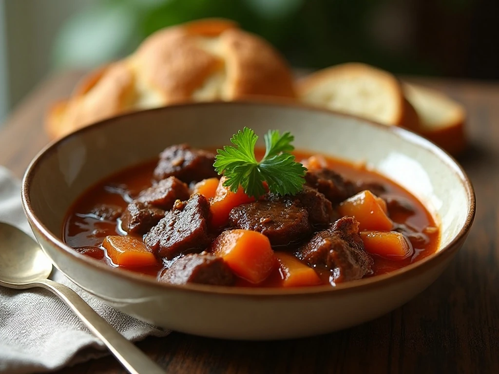 Irish beef and Guinness stew served with crusty bread