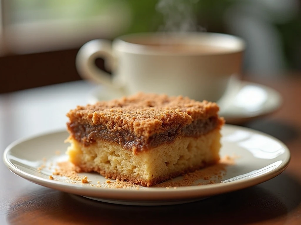 Moist Irish coffee cake square with cinnamon streusel and coffee glaze