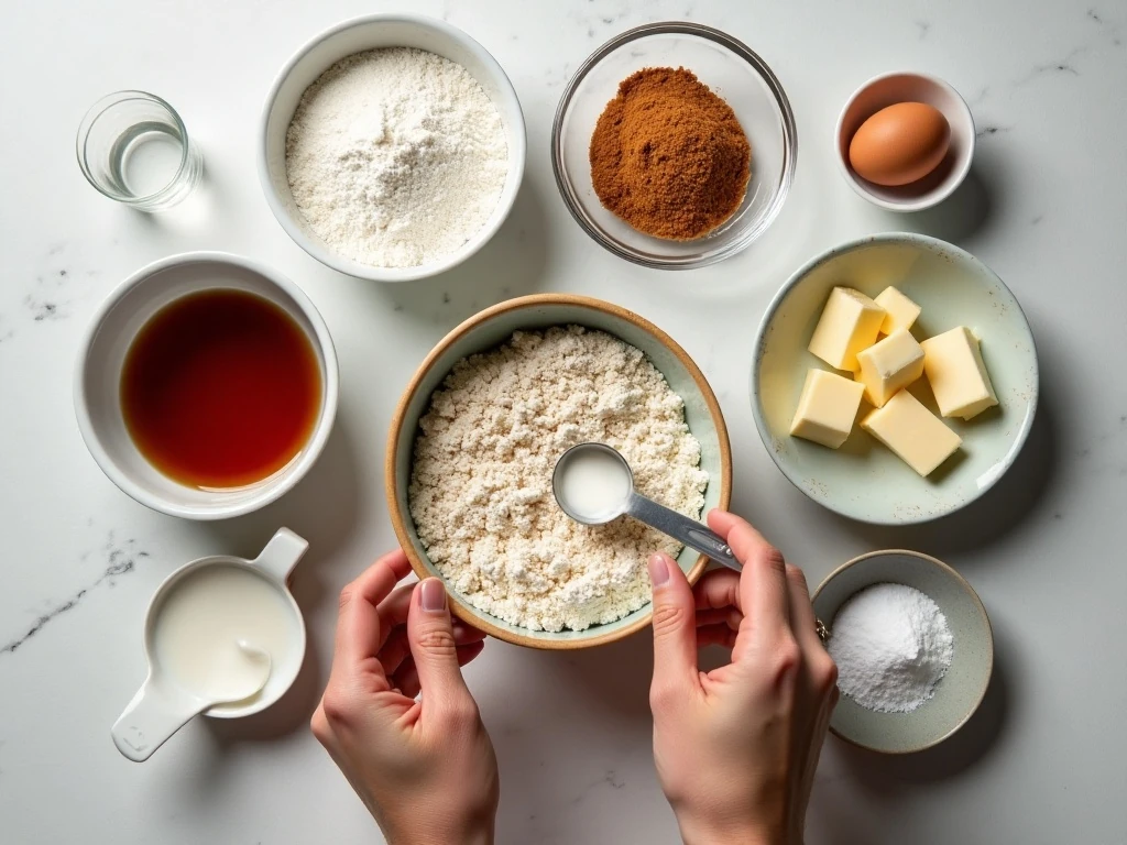 Ingredients for moist Irish coffee cake arranged for baking