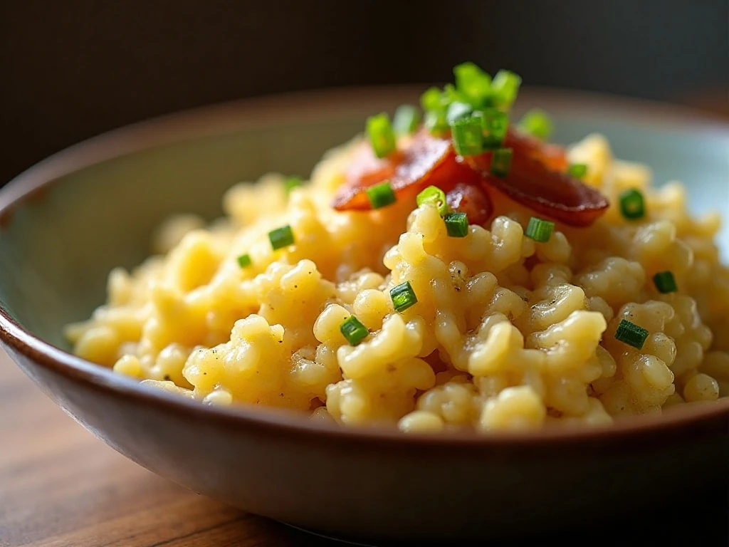 Reheated Irish colcannon with butter and fresh garnish