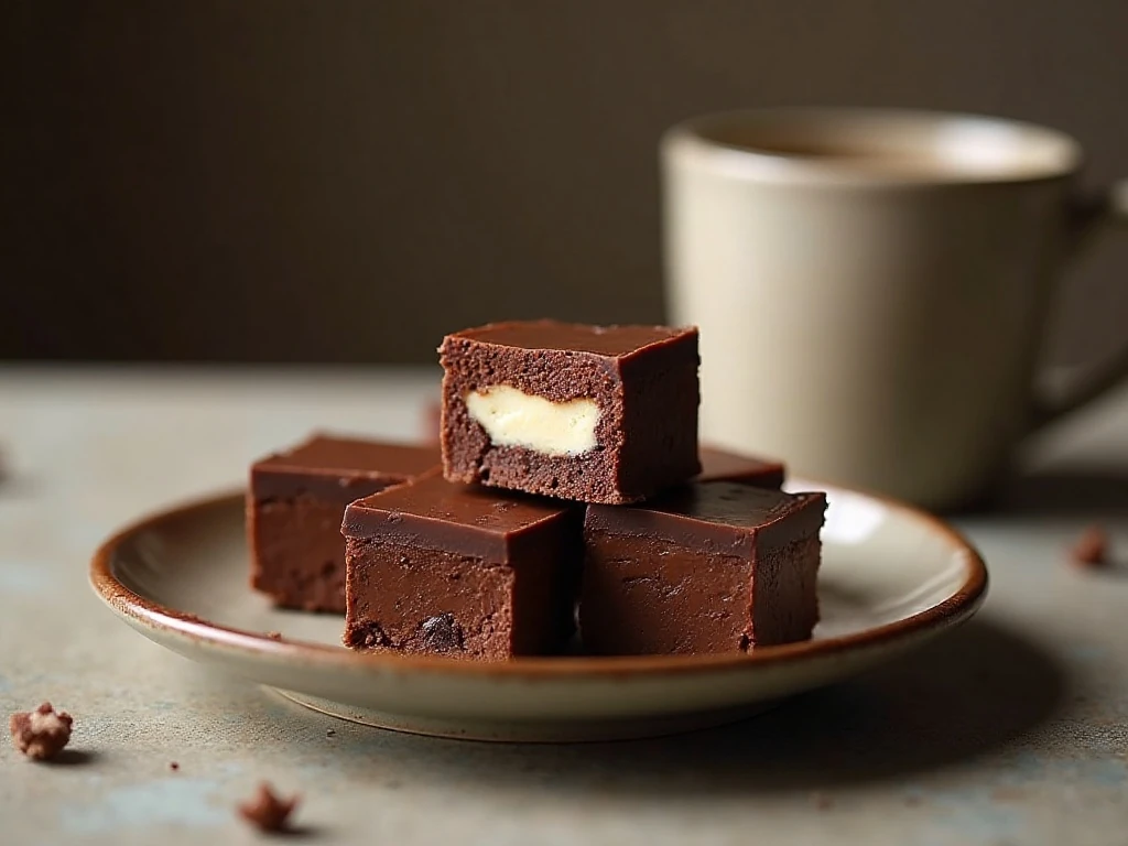 Small squares of creamy Irish cream chocolate fudge on a serving plate