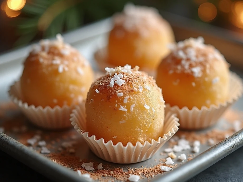 Cinnamon-coated coconut potato candies ready to serve