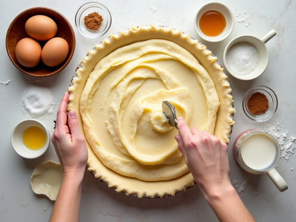 Ingredients for Irish potato pie arranged on a work surface