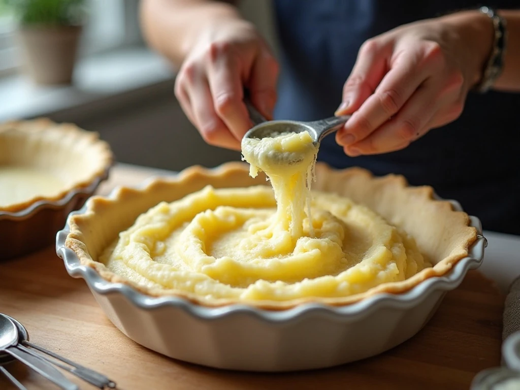 Mixing mashed potatoes and butter for Irish potato pie filling