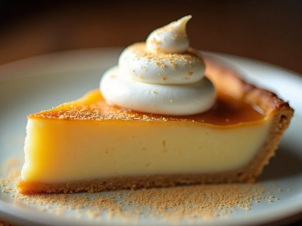 Slice of Irish potato pie with whipped cream and nutmeg