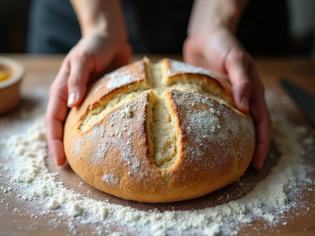 Shaping Irish soda bread dough before baking