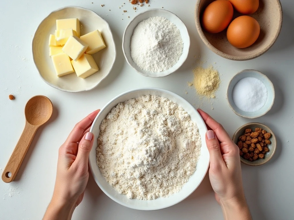 Ingredients for Irish soda bread scones arranged on a work surface