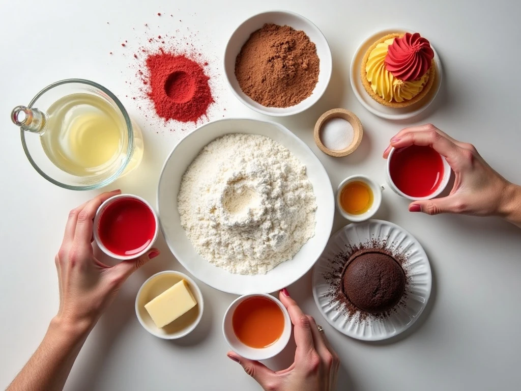 Ingredients for chocolate Iron Man cupcakes and buttercream
