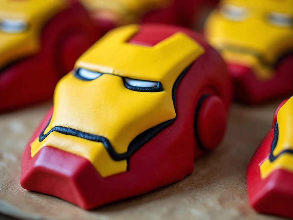 Detailed fondant Iron Man mask cupcake toppers