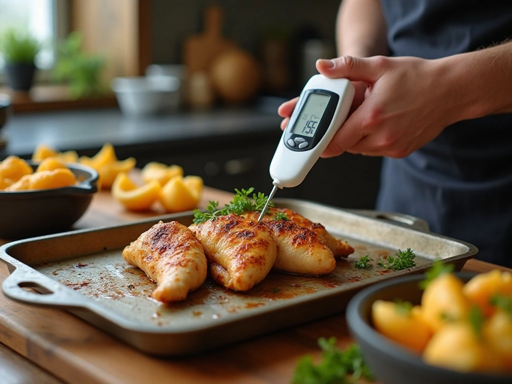 Checking grilled chicken temperature for stuffed shells