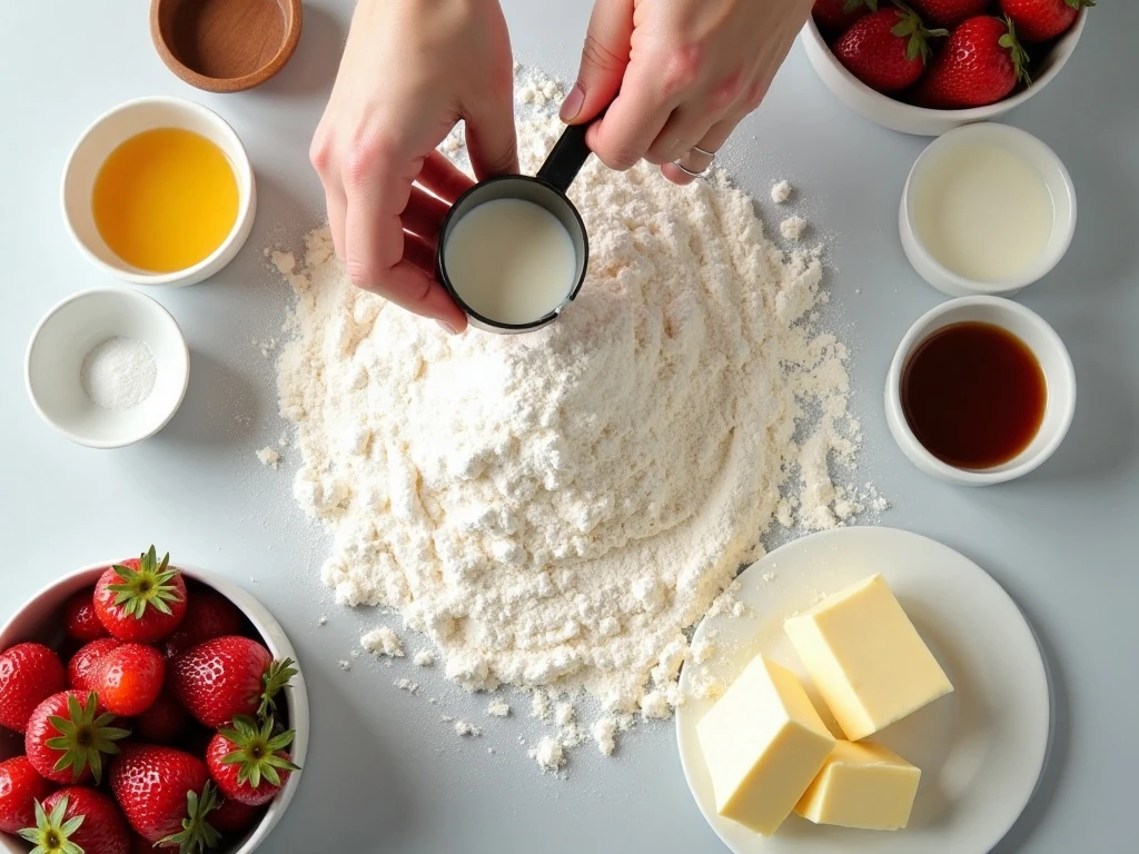 Ingredients for fresh strawberry cream cheese cupcakes