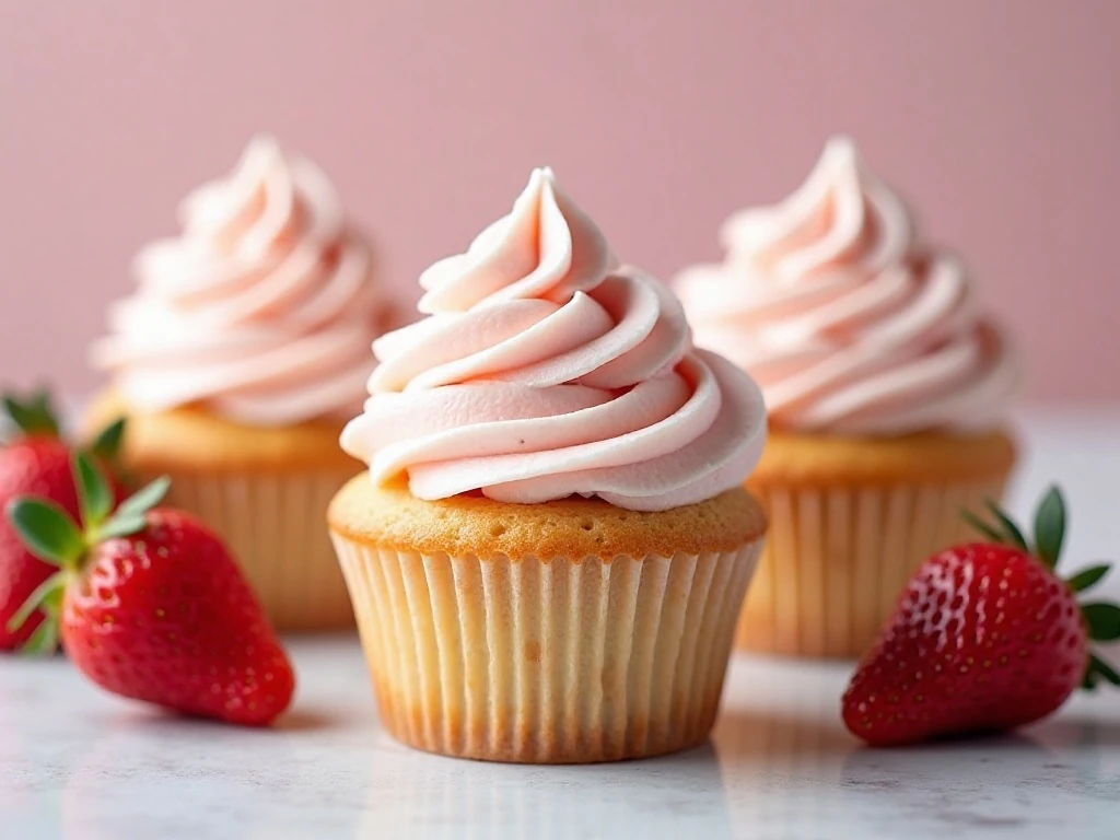 Frosted strawberry cupcakes ready for storage