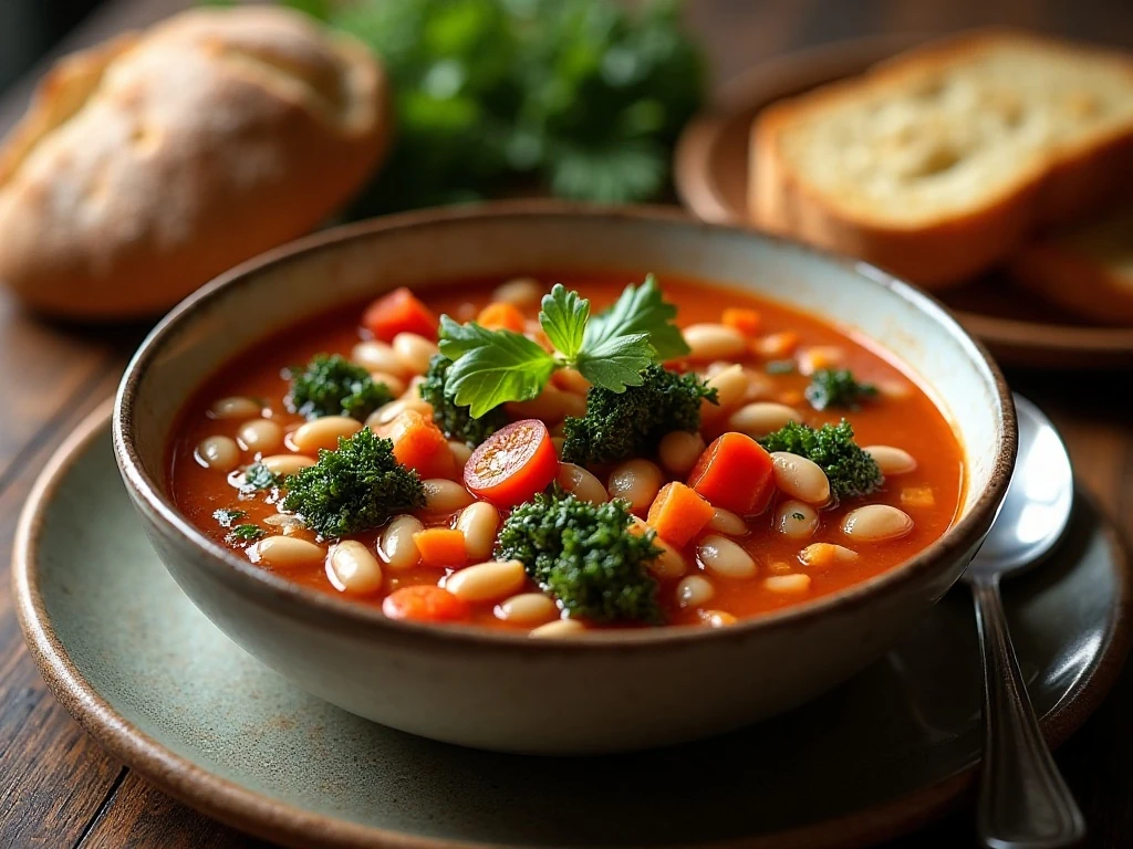 Hearty Italian bean soup served with crusty bread
