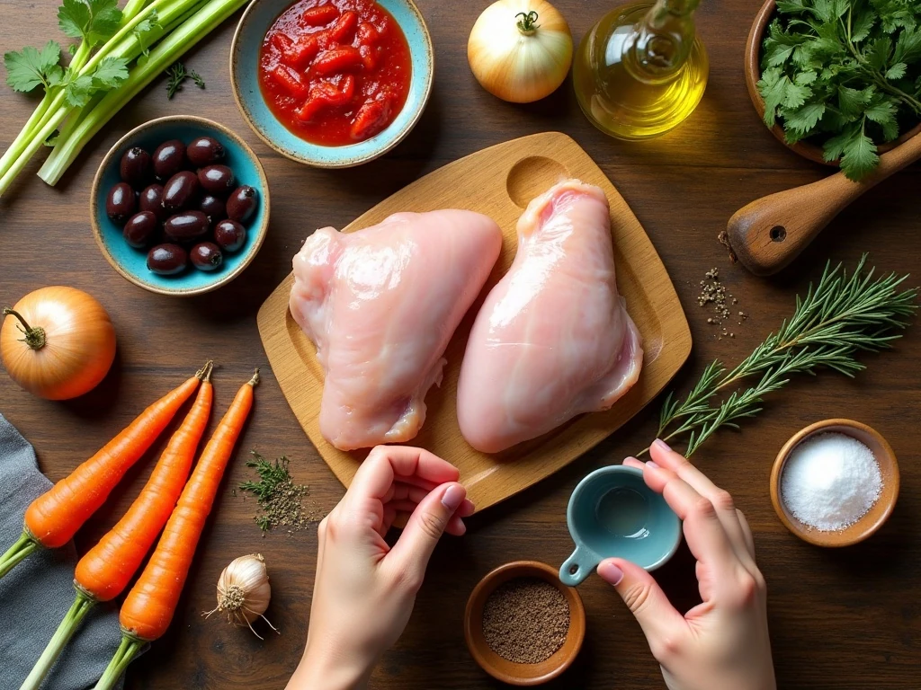Ingredients for Italian braised chicken arranged for cooking