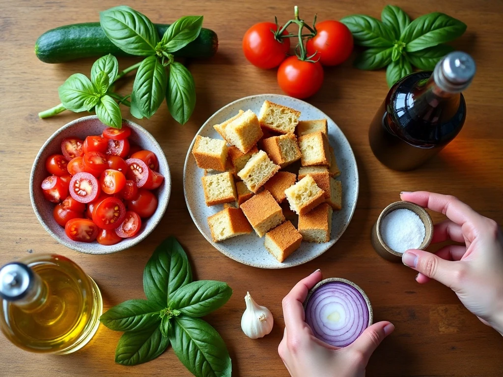 Ingredients for easy Italian bread salad