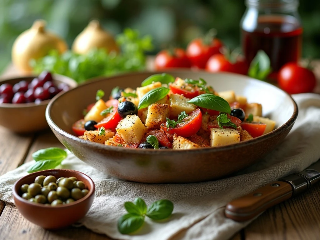 Panzanella served with optional Italian salad additions