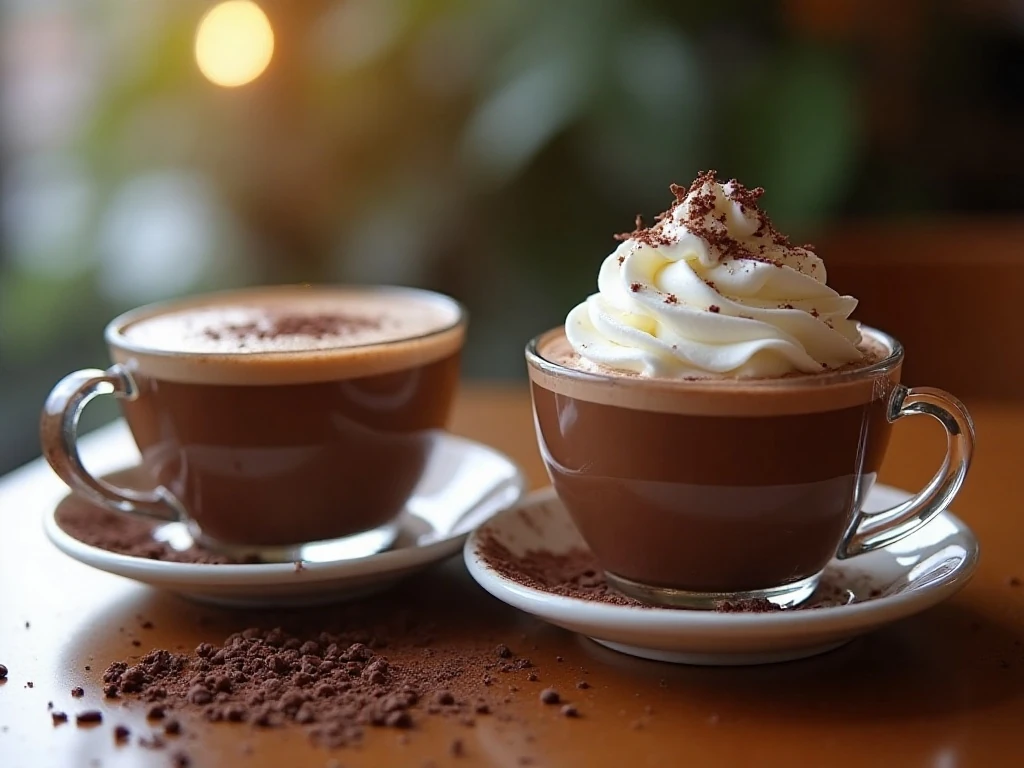 Two small cups of thick and creamy Italian hot chocolate