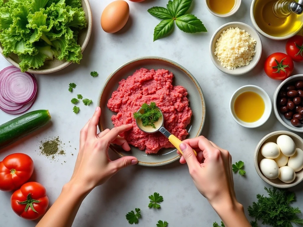 Ingredients for Italian meatball salad and red-wine vinaigrette