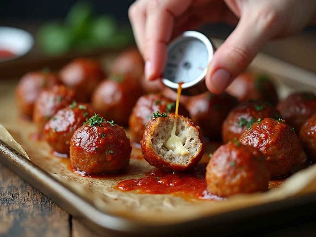Tender baked Italian meatballs showing their cooked center