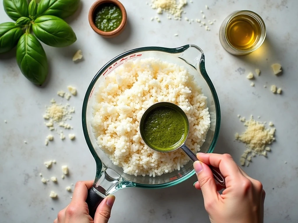 Ingredients for easy Italian pesto rice