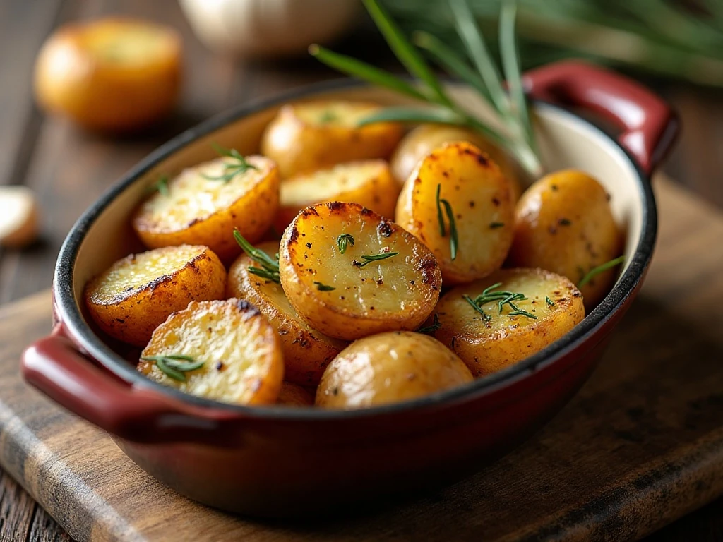 Crispy Italian roasted potatoes with rosemary and garlic served as a dinner side