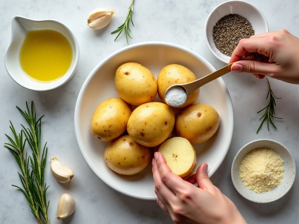 Ingredients for Italian roasted potatoes with garlic and rosemary