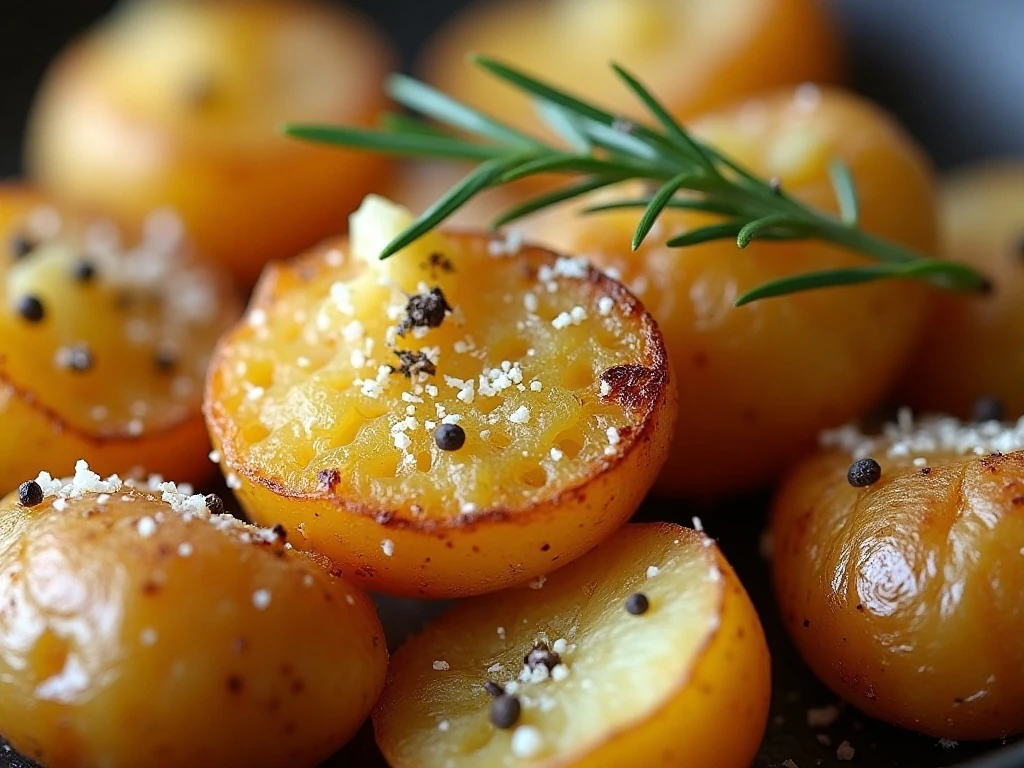 Close-up of Parmesan-finished Italian roasted potatoes