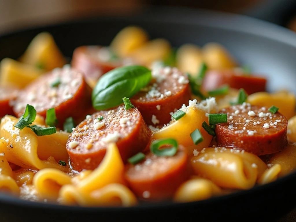 Creamy Italian sausage pasta finished with Parmesan and basil