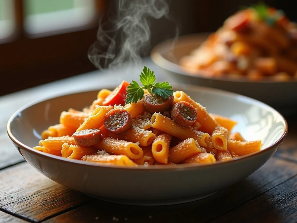 Creamy Italian sausage pasta with tomato Parmesan sauce