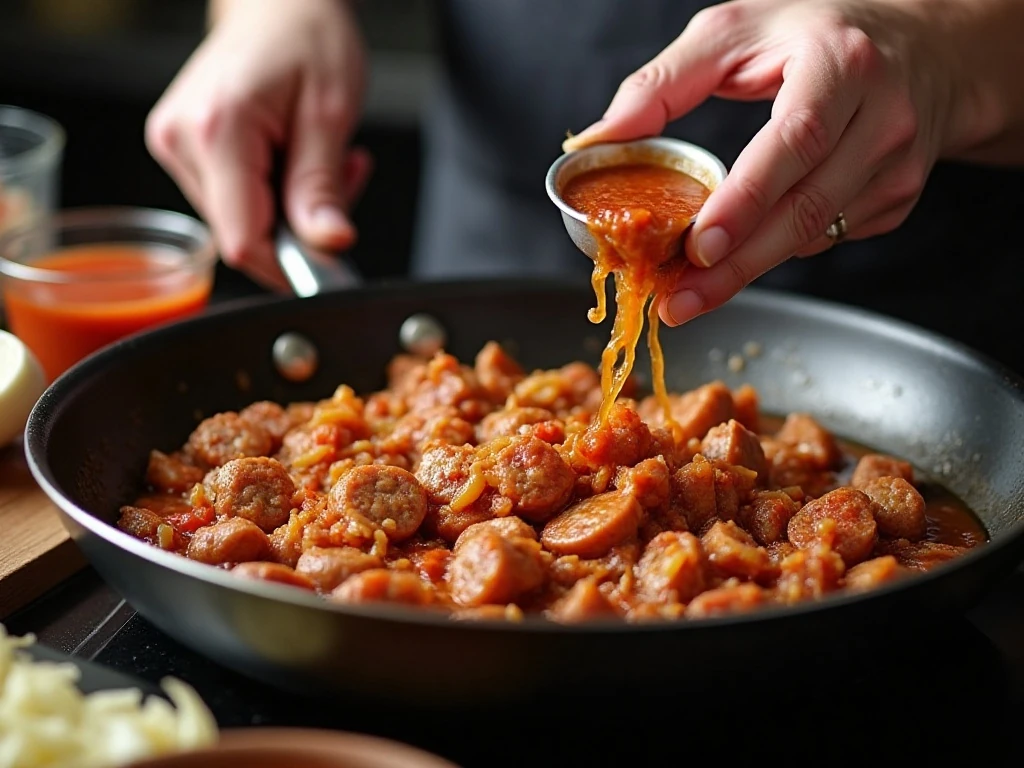 Browning Italian sausage and aromatics for pasta sauce
