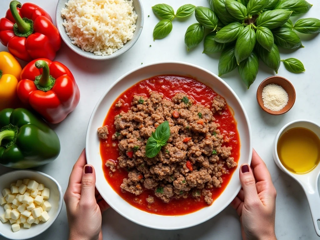 Ingredients for easy classic Italian stuffed peppers