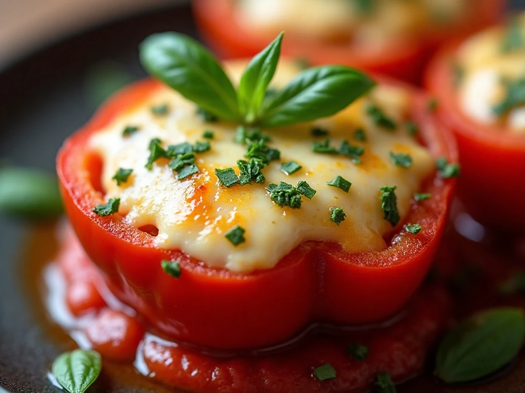 Cheesy Italian stuffed pepper finished with fresh herbs