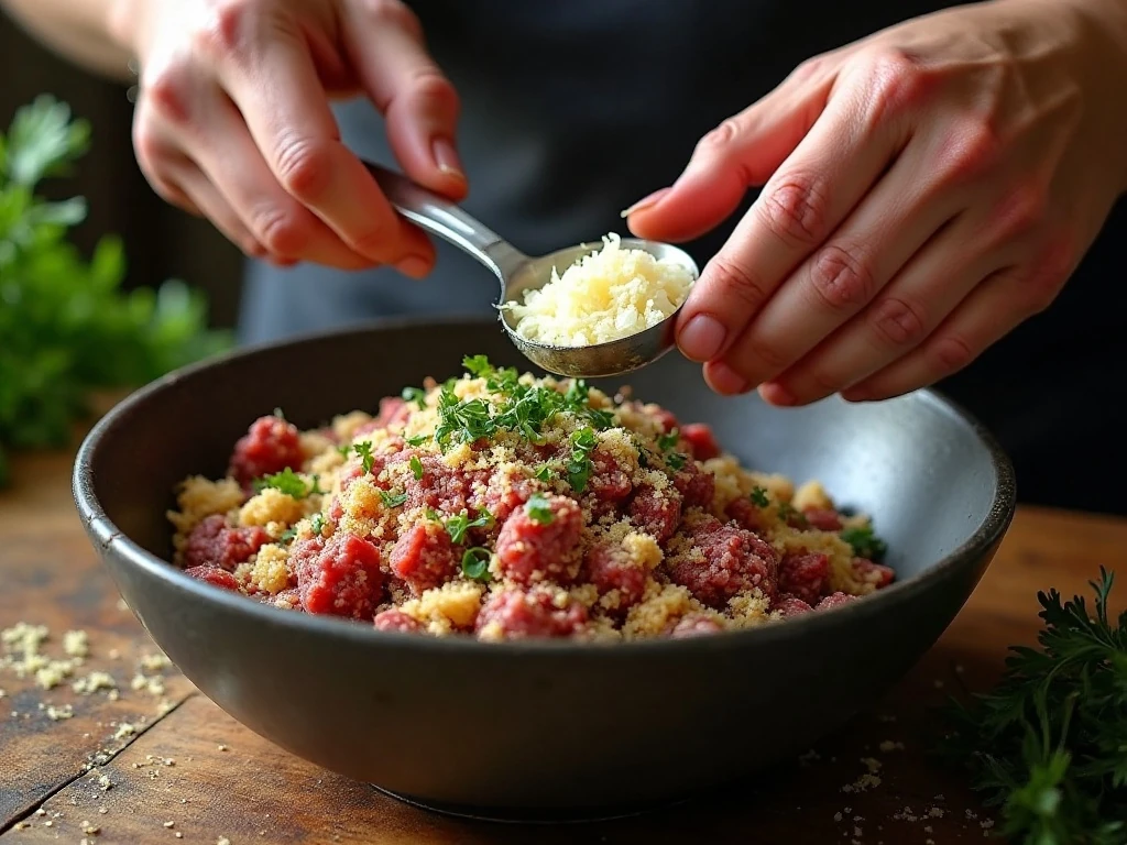Mixing the Italian-style meatloaf mixture