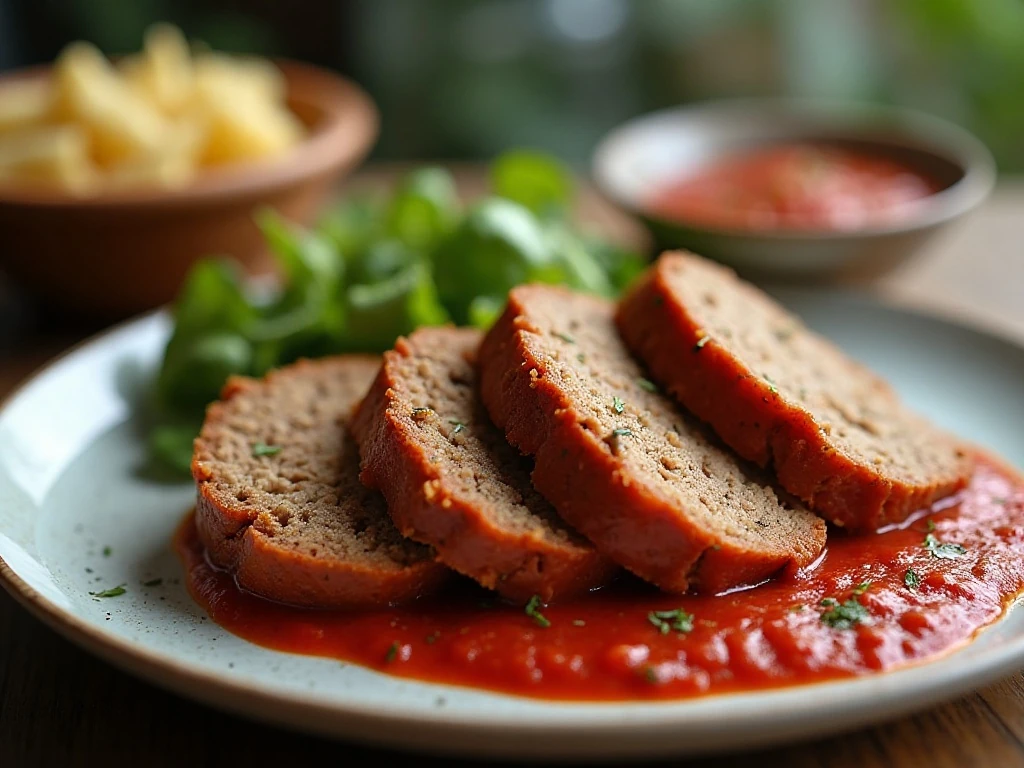 Reheated slices of Italian-style meatloaf with marinara