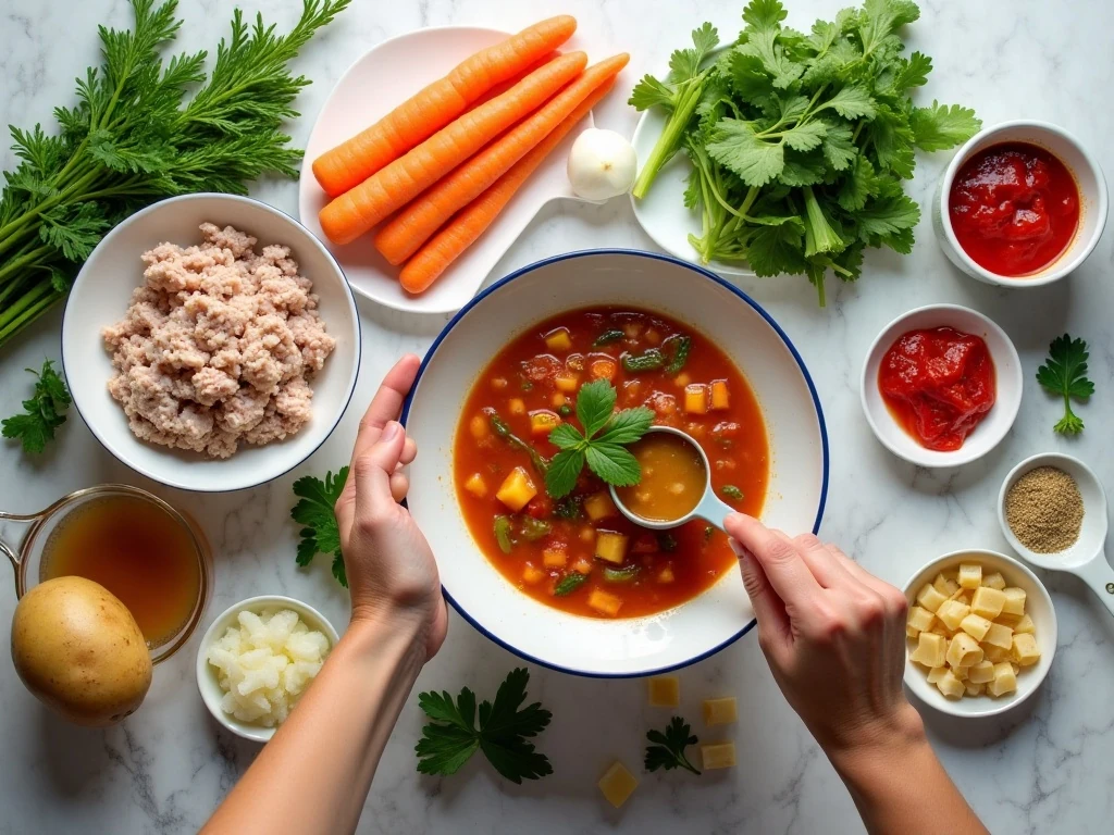Ingredients for easy Italian turkey burger soup arranged for cooking
