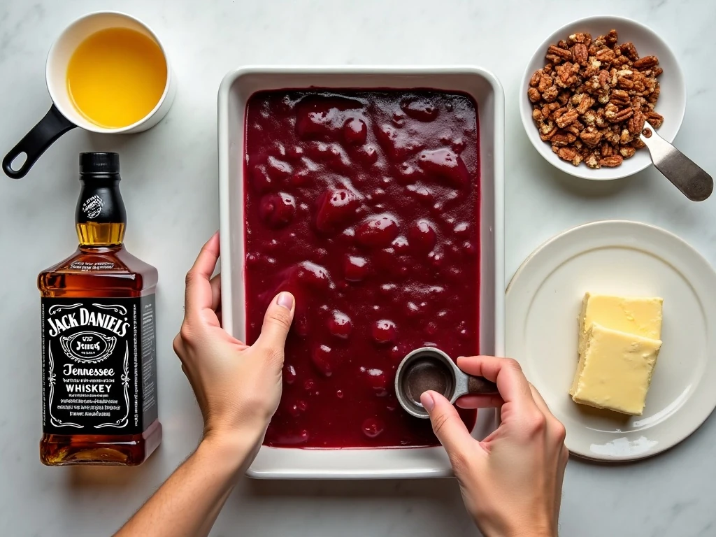 Ingredients for whiskey-spiked sour cherry cobbler