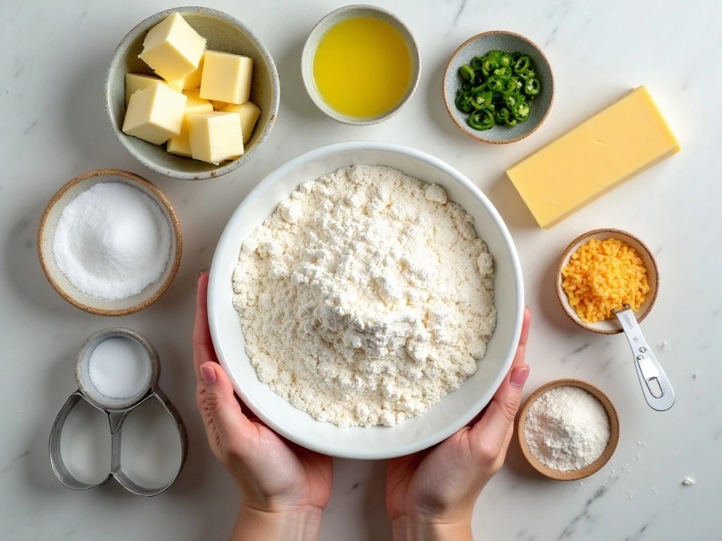 Ingredients for jalapeño buttermilk biscuits