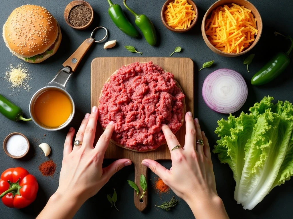 Ingredients for homemade jalapeño cheddar burgers