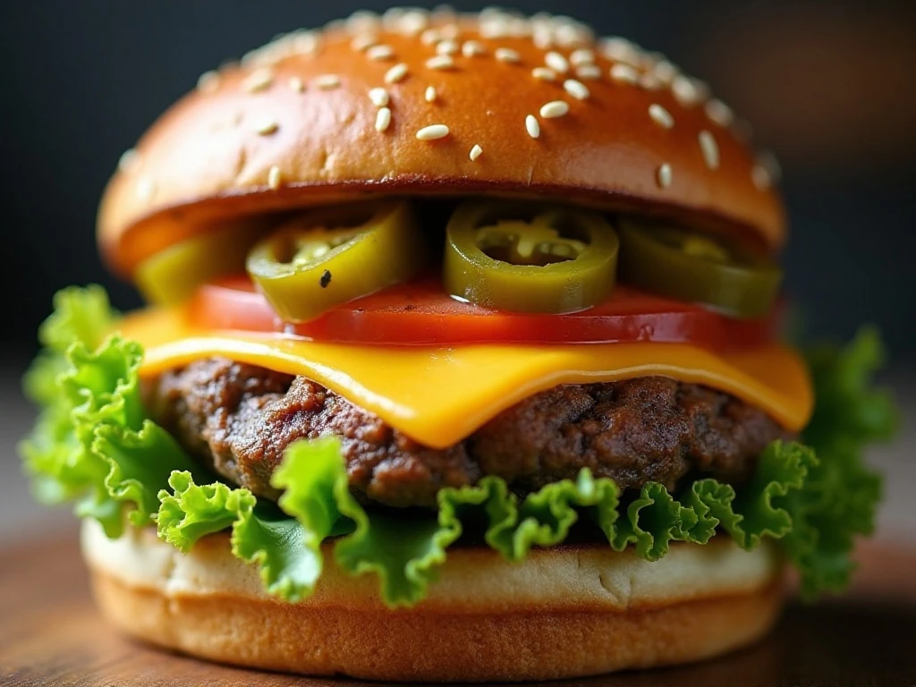 Fresh and pickled jalapeños adding heat to a cheddar burger