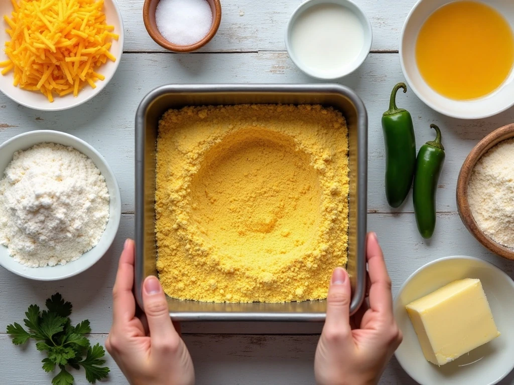 Ingredients for easy jalapeño cheddar cornbread