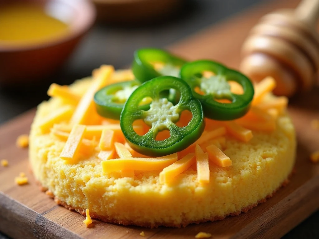 Jalapeño slices and cheddar topping cornbread batter