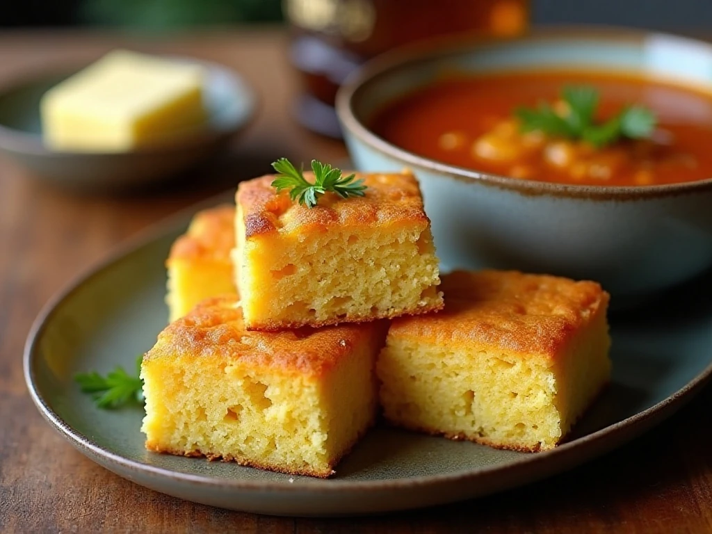 Jalapeño cheddar cornbread served with soup