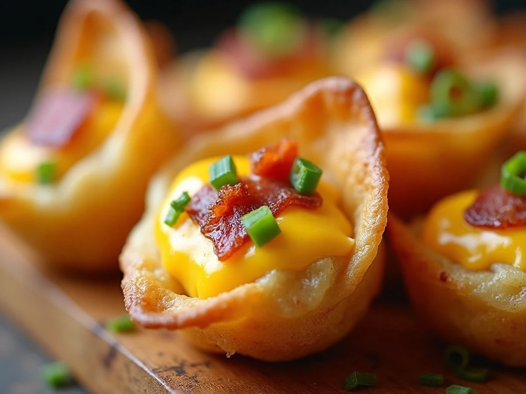 Close-up of crisp wonton edges and creamy jalapeño popper filling